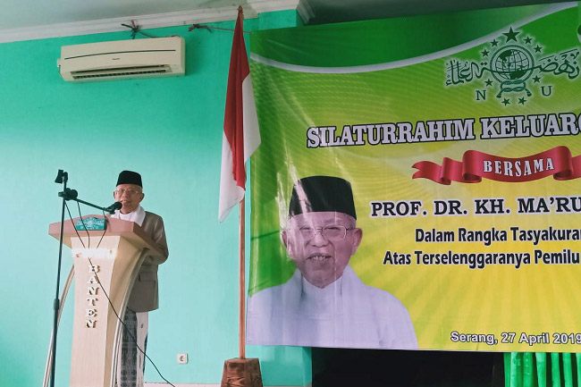KH Makruf Amin Bersama PWNU Banten Tasyakuran Pemilu Damai